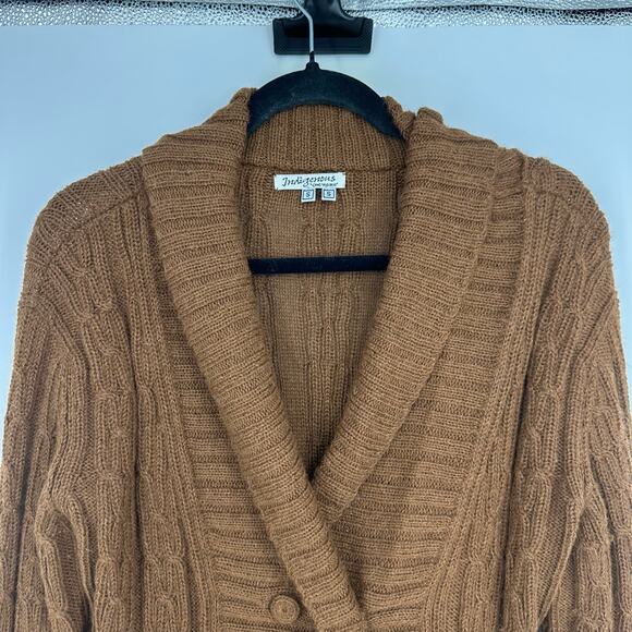 Indigenous One Weave Womens S 100% alpaca Cardigan Sweater Brown Cable Knit Boho - Picture 3 of 11